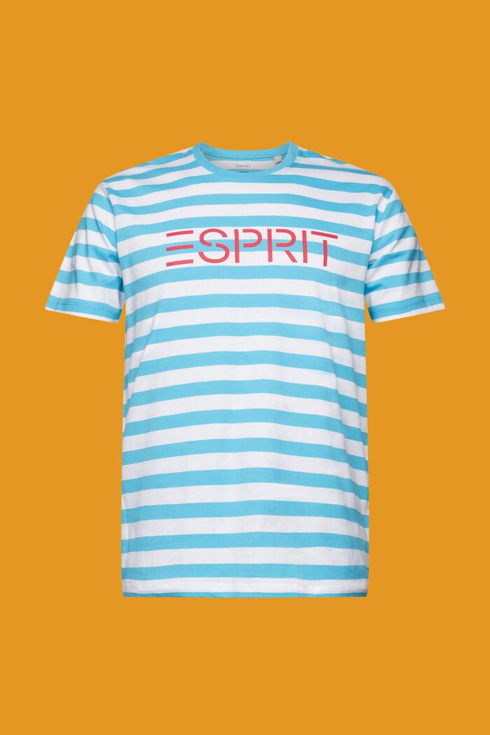 Striped Cotton T-Shirt, TURQUOISE, detail image number 8