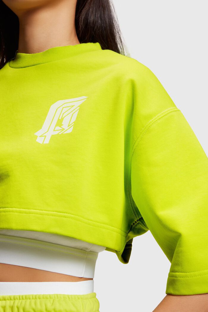 2-in-1 Neon Pop Print Logo Cropped Sweat Set, LIME YELLOW, detail image number 2