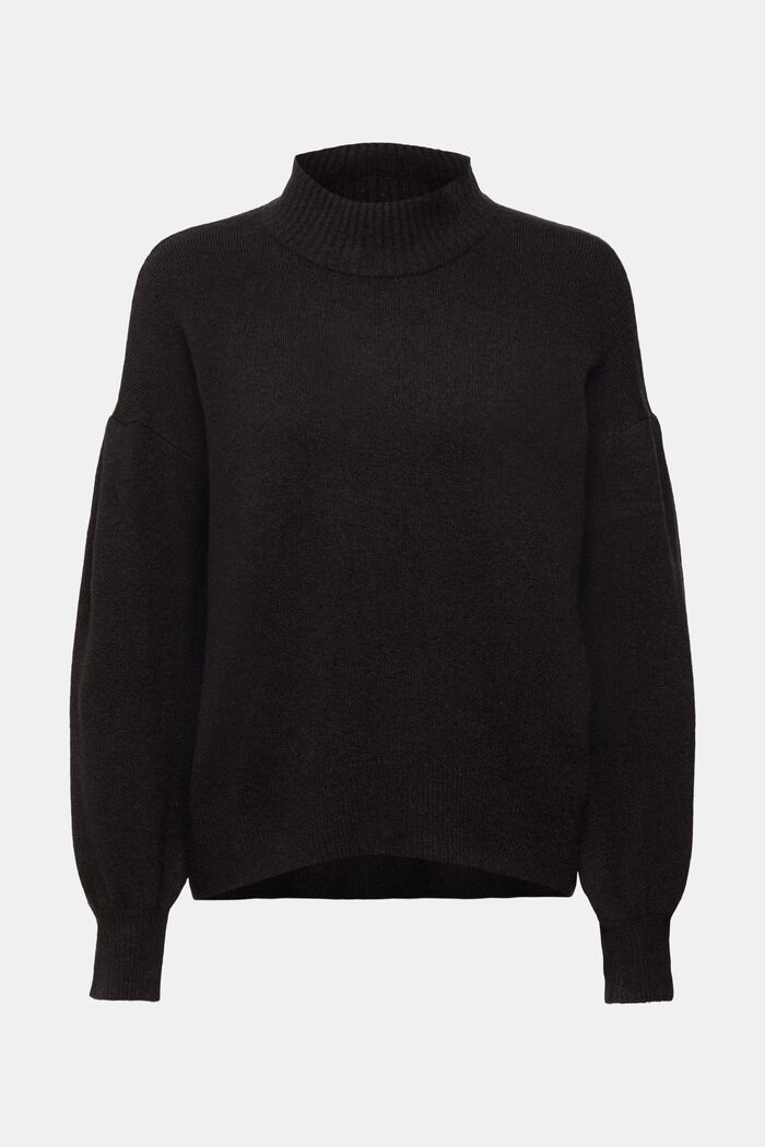 Wool blend jumper with stand-up colllar, BLACK, detail image number 6