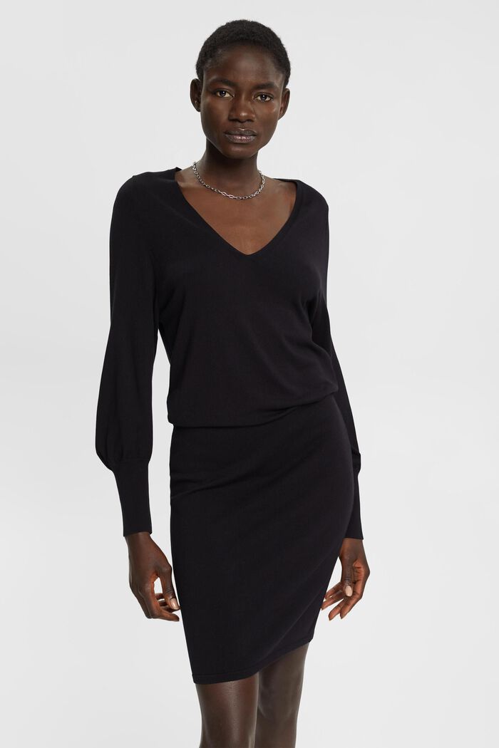 Knit dress with slit sleeves, LENZING™ ECOVERO™, BLACK, detail image number 1