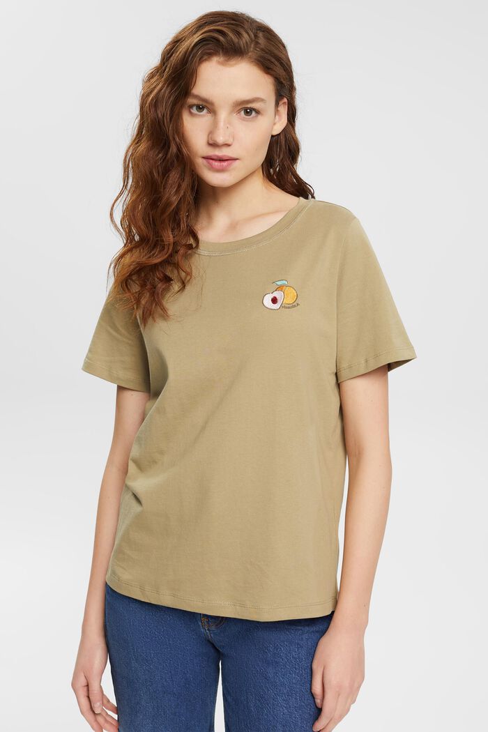 T-shirt with embroidered motif, PALE KHAKI, detail image number 1