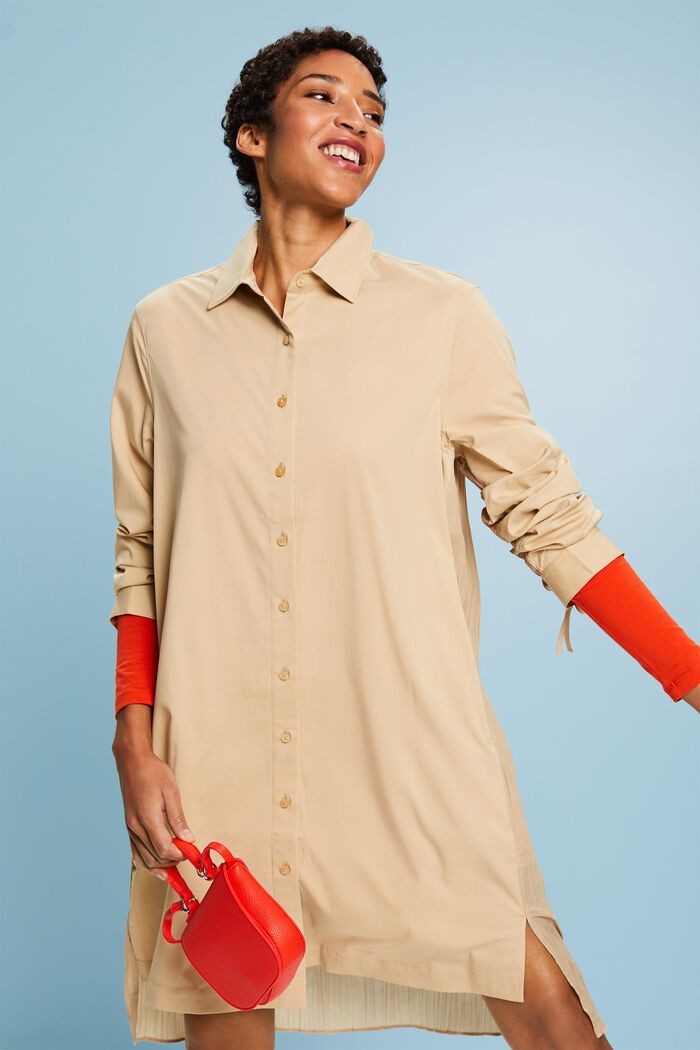 Crinkled Midi Shirt Dress, SAND, detail image number 4