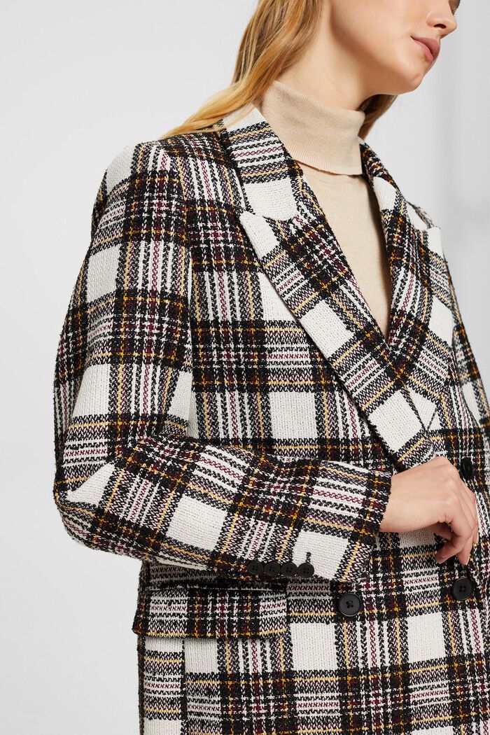 Checked double-breasted bouclé blazer, OFF WHITE, detail image number 3