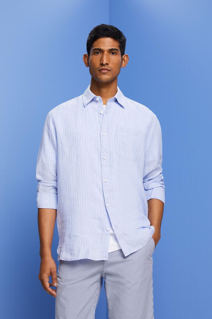 Striped shirt, 100% linen, LIGHT BLUE LAVENDER, detail image number 0
