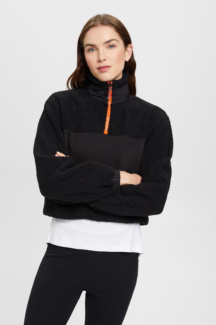 Mixed material half-zip sweatshirt, BLACK, detail image number 0