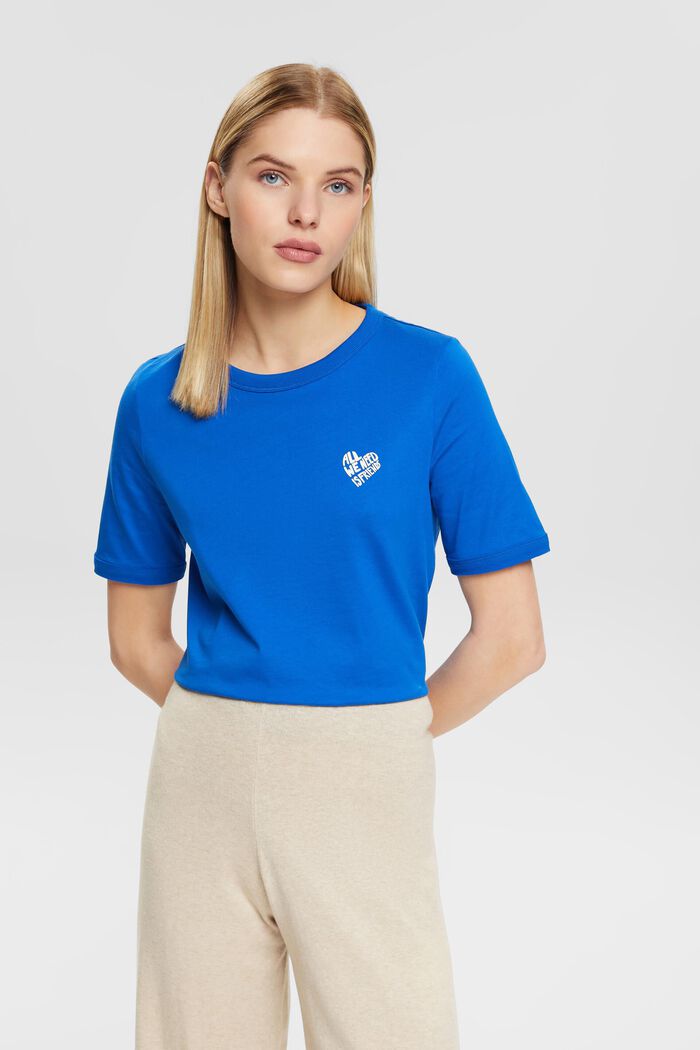 Cotton t-shirt with heart-shaped logo, BLUE, detail image number 0