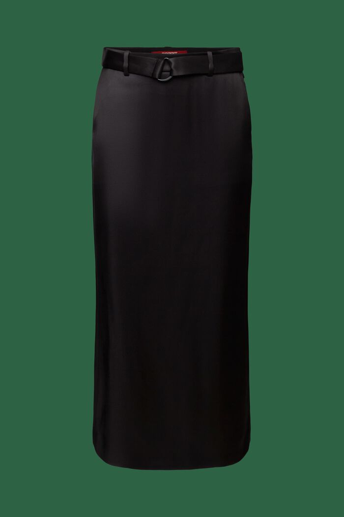 Satin Belted Maxi Skirt, BLACK, detail image number 7