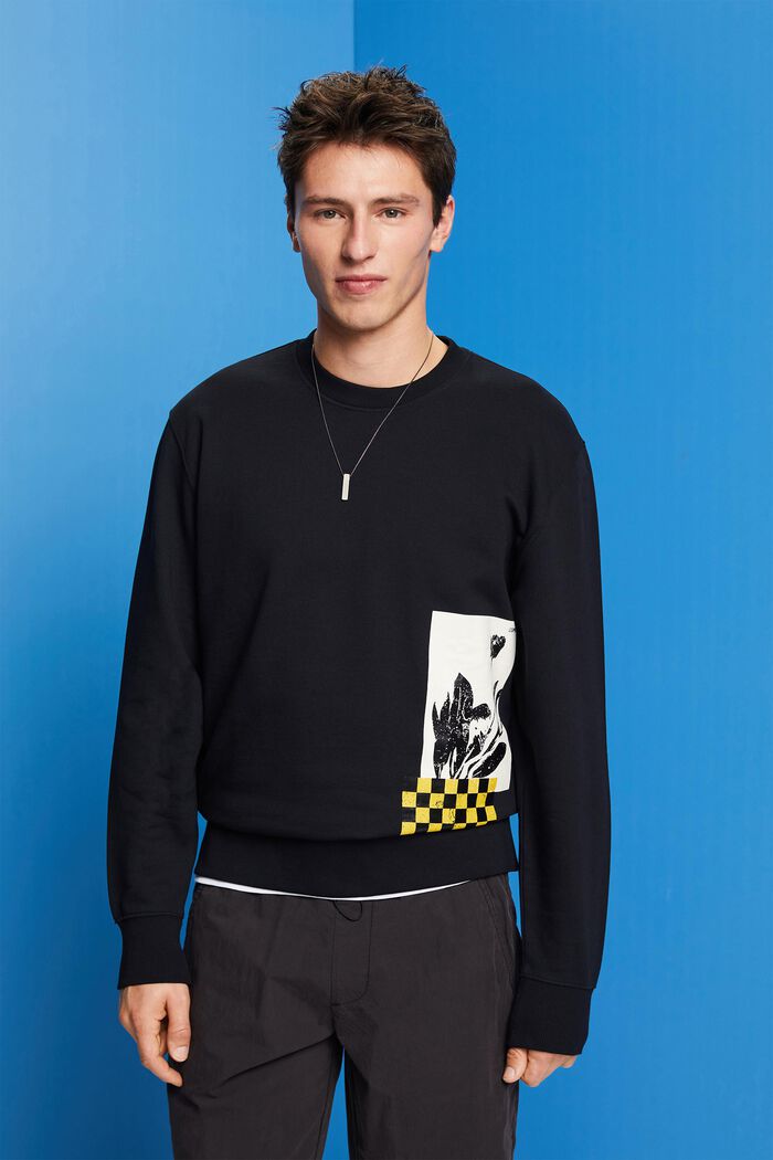Crewneck sweatshirt with print, 100% cotton, BLACK, detail image number 0