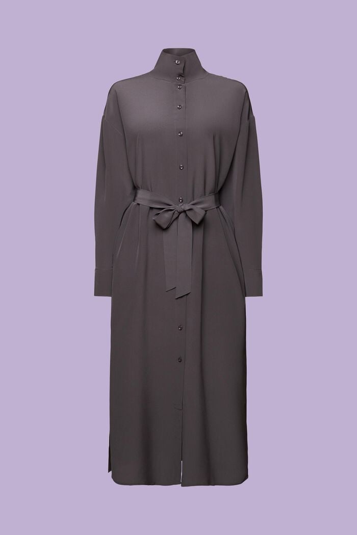 Silk Midi Shirt Dress, DARK GREY, detail image number 6