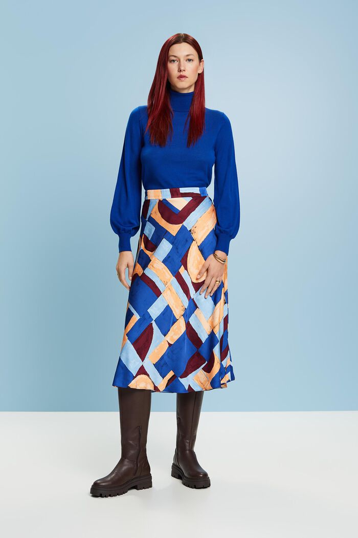Patterned Satin Midi Skirt, BLUE, detail image number 3