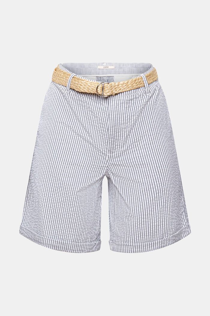 Striped shorts with braided raffia belt, NAVY, detail image number 7