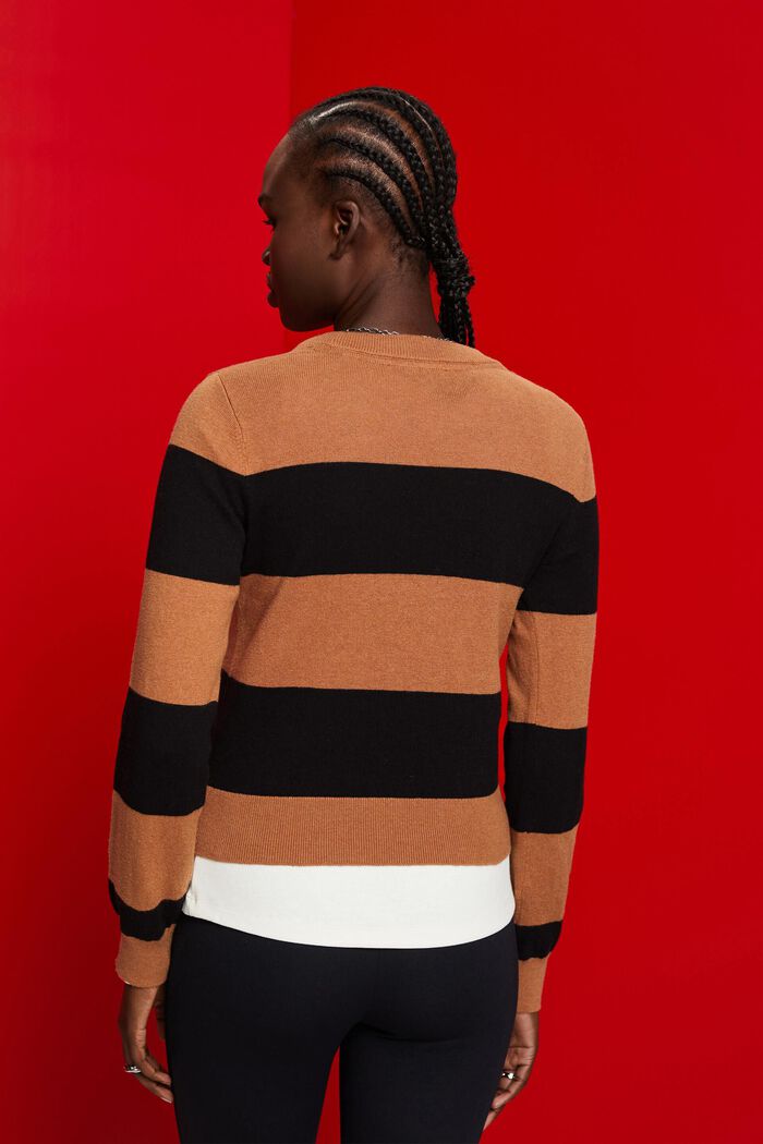 Striped cotton jumper with cashmere, TOFFEE, detail image number 3