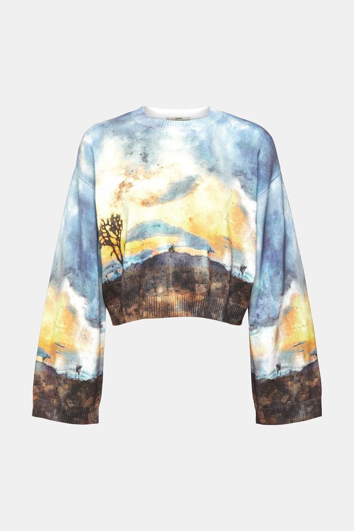 All-over landscape digital print cropped sweater, DARK BLUE, detail image number 6