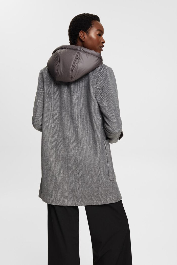 Wool blend coat with detachable hood, GUNMETAL, detail image number 3