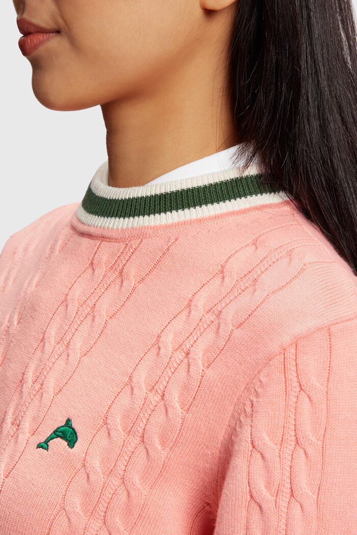 Dolphin Logo Cable Knit Sweater, PINK, detail image number 3