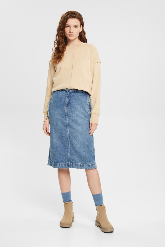Denim skirt with paperbag waistband, BLUE LIGHT WASHED, detail image number 5