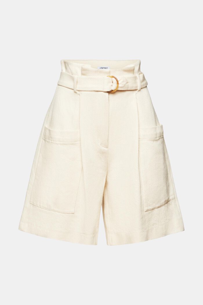 Belted High-Rise Twill Shorts, CREAM BEIGE 3, detail image number 7