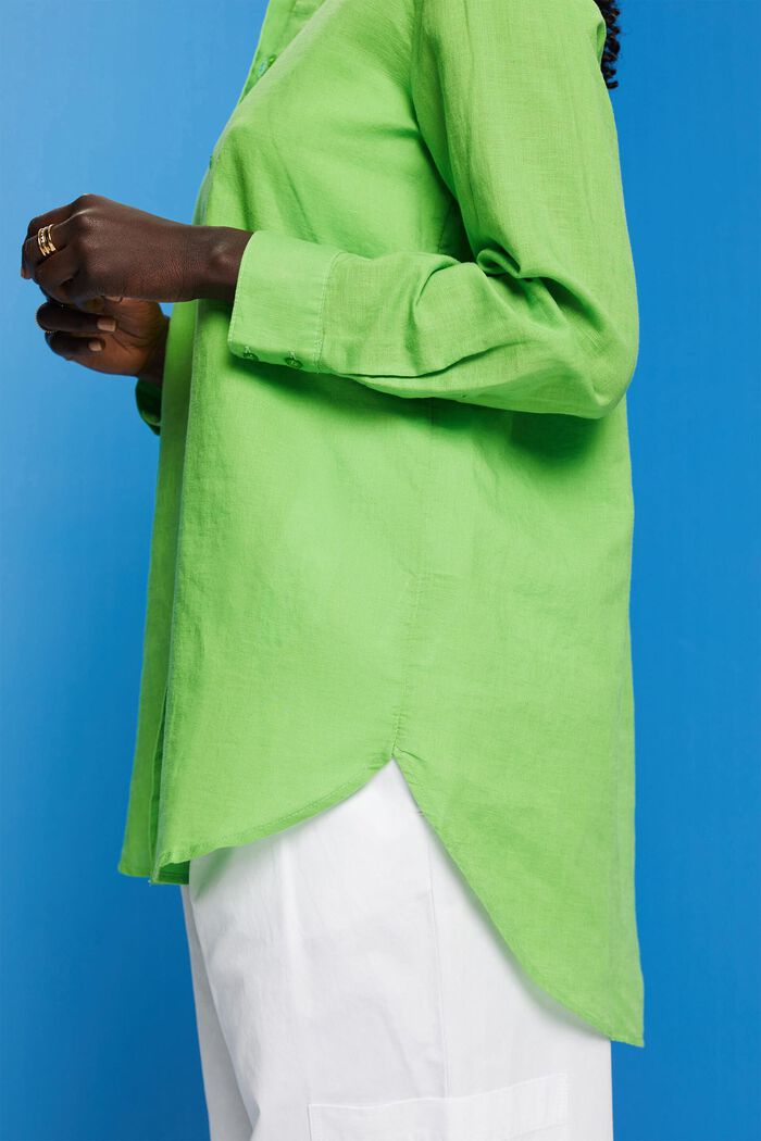 Linen-Cotton Blend Shirt, GREEN, detail image number 4