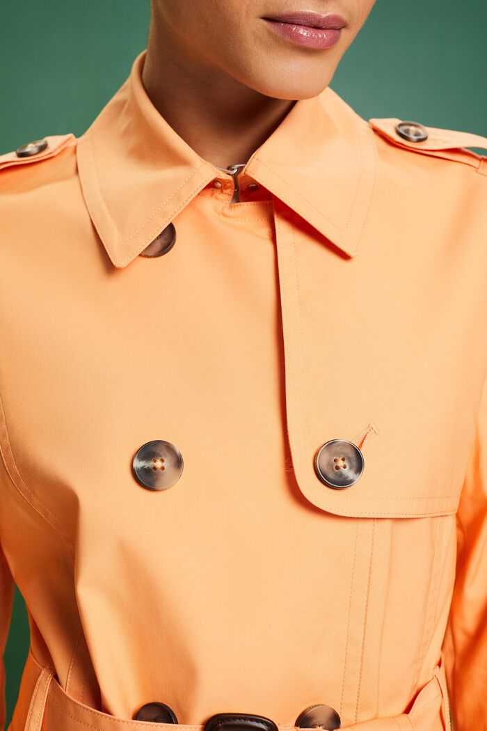 Belted Double-Breasted Trench Coat, PASTEL ORANGE, detail image number 3