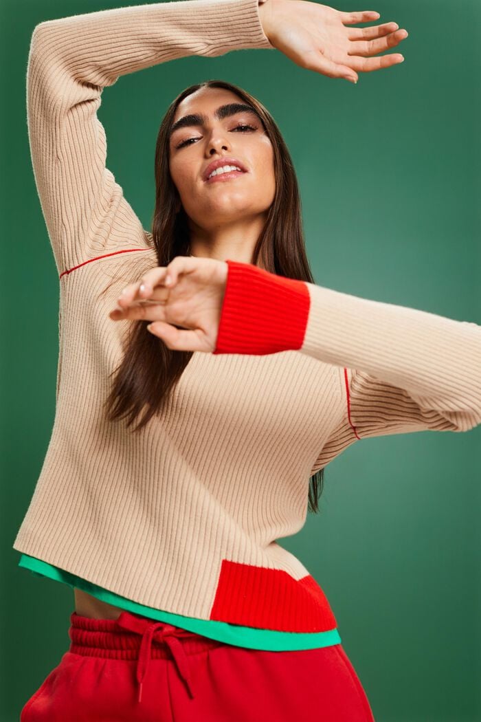 Rib-Knit Sweater, SKIN BEIGE, detail image number 6