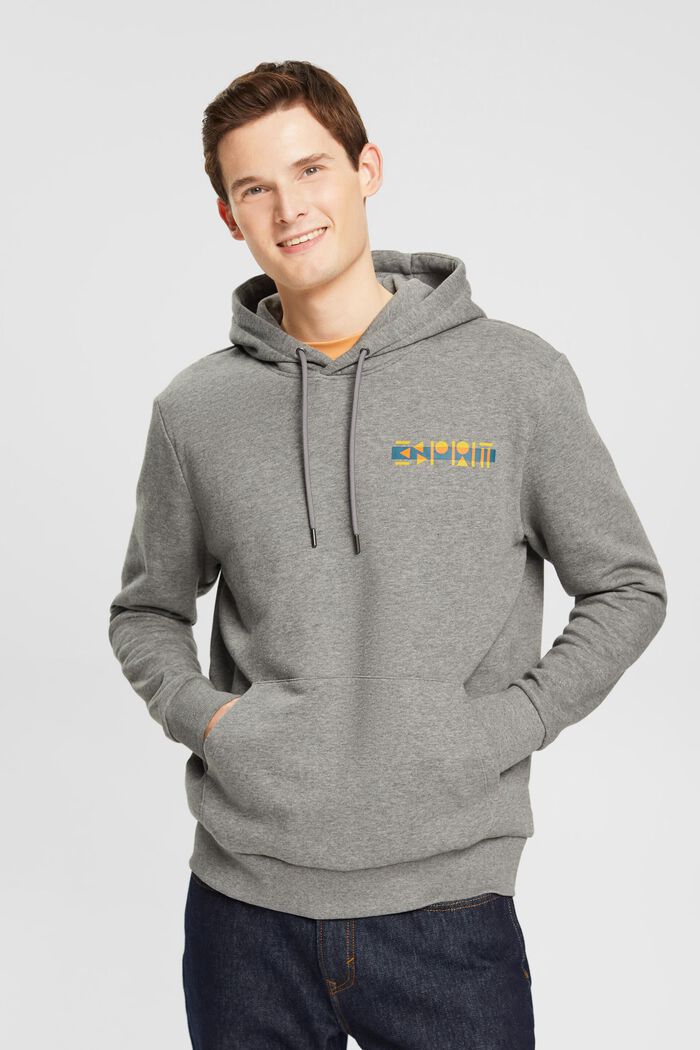 Melange hoodie with small logo print, MEDIUM GREY, detail image number 0