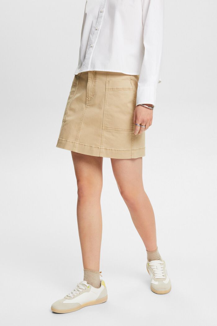 Washed Cotton Twill Mini Skirt, BEIGE, detail image number 0