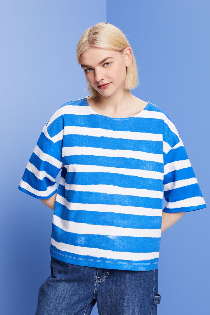 Striped oversized t-shirt, 100% cotton, WHITE 3, detail image number 0