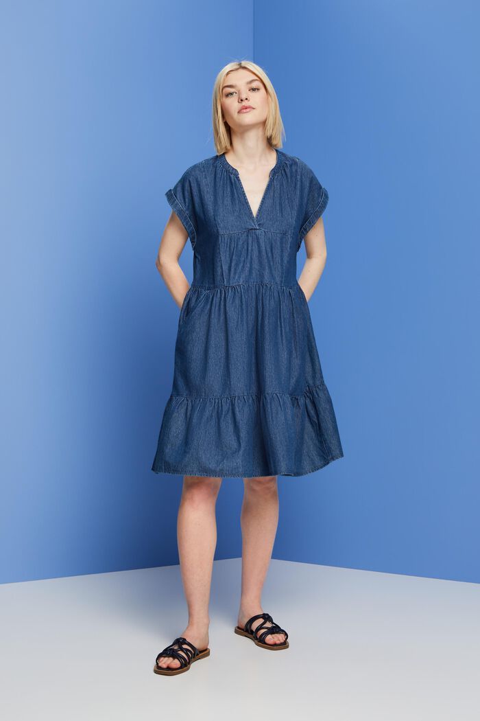 Lightweight denim dress, 100% cotton, BLUE MEDIUM WASHED, detail image number 4