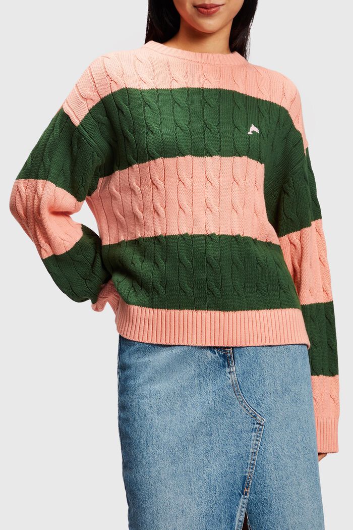 Striped cable knit sweater, PINK, detail image number 0