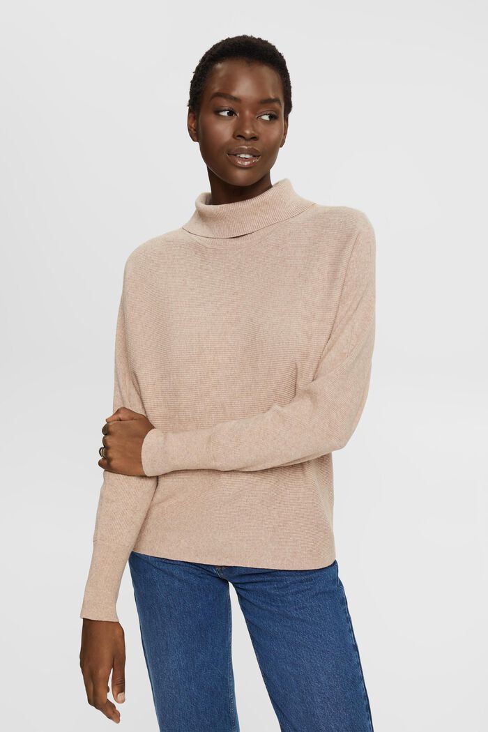 Batwing jumper with polo neck, LIGHT TAUPE, detail image number 1