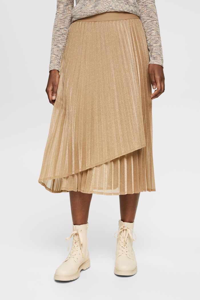 Pleated skirt with glitter effect, CREAM BEIGE, detail image number 0