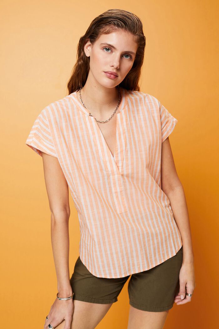Striped cotton blouse, ORANGE, detail image number 0