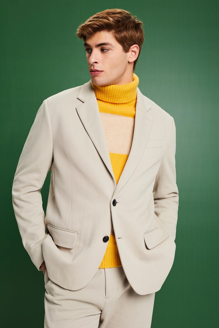 Knitted Cotton Blend Blazer, LIGHT GREY, detail image number 0