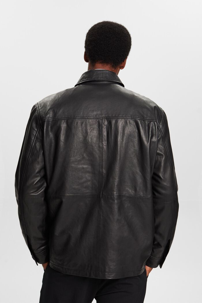 Leather Shirt Jacket, BLACK, detail image number 4