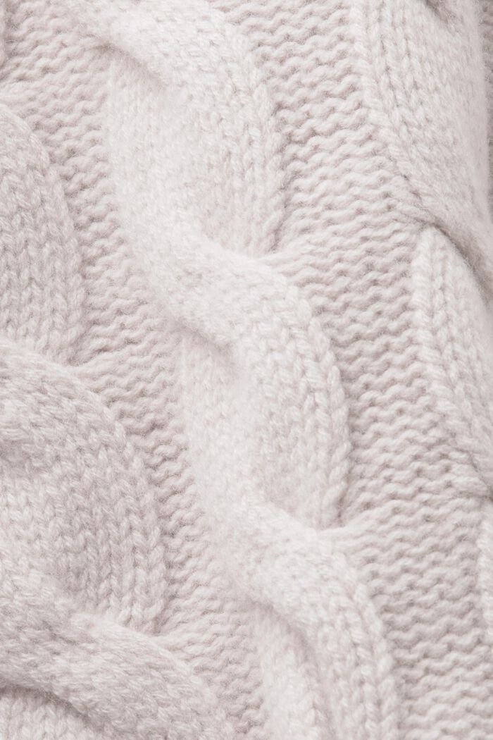 Cable Knit Wool Shawl Sweater, LIGHT TAUPE, detail image number 5
