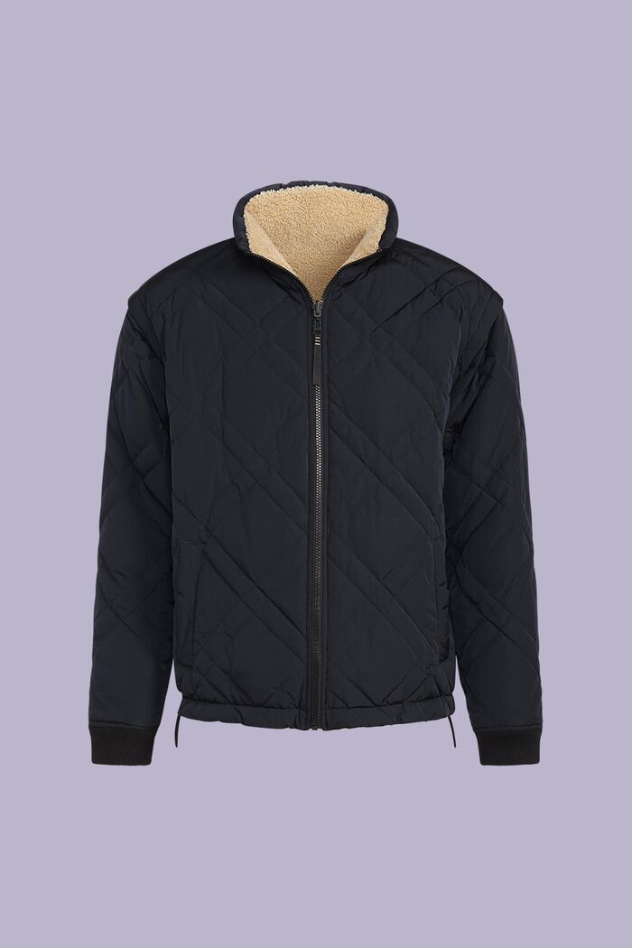 Detachable Sleeve Reversible Quilted Jacket, BLACK, detail image number 7